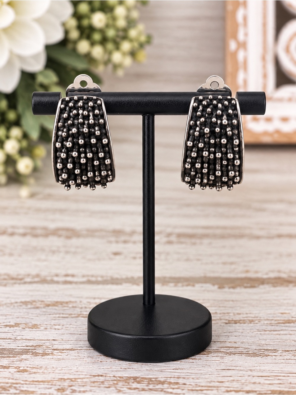 Michael Dawkins 925 Sterling Caviar Beaded Omega Earrings